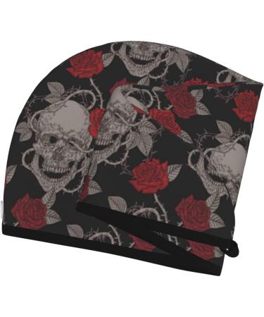 Quick-Dry Hair Towel Wrap with Button - Skull and Red Roses Design | Ultimate Hair Drying Turban - Buy Online on GoSupps.com