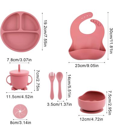 Silicone Baby Feeding Set Baby Led Weaning Supplies Set Silicone Suction Bowls Suction Plates Silicone Baby Bib for Toddlers Spoon and Fork Cup with Straw and Lids (Pink 8 Packs) - Buy Online on GoSupps.com