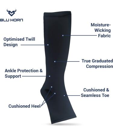 BLU HORN Open Toe Thigh High Wide Calf Compression Stocking 20-30mmHg - Relieves Pain & Swelling, Improves Circulation - 3XL Black - Buy Online on GoSupps.com