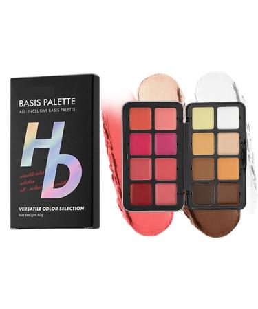 Fyrdyn Blusher Palette 16 Colours Creamy Eyeshadow and Blush High Light Concealer Anti-Water Ideal for Makeup Face Travel Evening