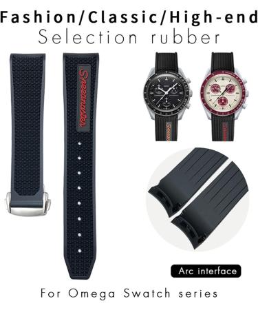 HAMONEE Silicone Watch Bracelet 18mm-22mm for Omega Moonwatch Speedmaster Seamaster 300 Soft Black/Yellow Bands - Buy Online on GoSupps.com