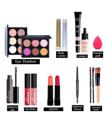 All-in-One Makeup Set | Holiday Gift Full Makeup Kit for Women | Essential Starter Bundle with Eyeshadow Palette Lipstick Blush Concealer Face Powder Eyeliner Mascara Lip Gloss & Brush - Buy Online on GoSupps.com