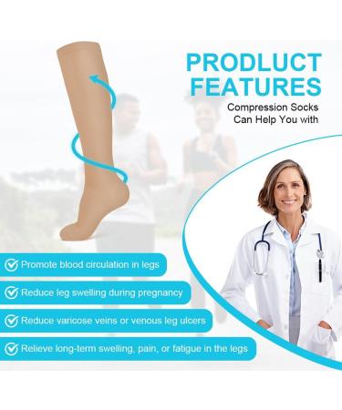 Acwoo Compression Stockings for Men & Women | Medical Knee Socks | 2 Pairs Black & Beige | Thrombosis Compression Socks - Buy Online on GoSupps.com