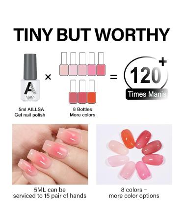 AILLSA Jelly Gel Nail Polish Set - Nude & Blush Pink Translucent Gel - 8 Colors - Easy Apply & Soak Off - Buy Online on GoSupps.com