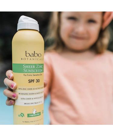 Babo Botanicals Sheer Zinc SPF 30 Sunscreen Spray - 100% Mineral, Reef-Friendly, Fragrance-Free, Vegan - Safe for Babies & Sensitive Skin - 6 oz - Buy Online on GoSupps.com