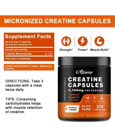 Shop Pure Creatine Monohydrate Capsules 270pcs for Enhanced Muscle Mass & Strength | International Shipping Available - Buy Online on GoSupps.com