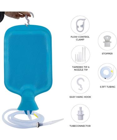 Enema Bag 2L Home Kit - 6.5ft Silicone Hose Adjustable Flow Valve & Tips for Effective Colon Cleansing - Buy Online on GoSupps.com