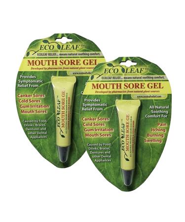Ecoleaf Natural Mouth Sore Gel Symptomatic Relief from Canker Sores Cold Sores Gum Irritations | USA Made Organic Plant Extracts & Oils | Soothing Comfort for Pain Itching Burning Swelling | 2 PK 0.34 Ounce (Pack of 2)