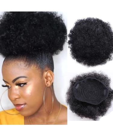 8 Inch Black Big Afro Puff Drawstring Ponytail Hair Extension - Short Curly Hair Bun Pony Puff for Women Girls - Buy Online on GoSupps.com