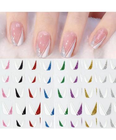 French Nail Art Sticker, 3D Self-Adhesive French Nail Decals Tips V Shape Nail Guides for Manicure DIY Nail Decoration (8Sheets)