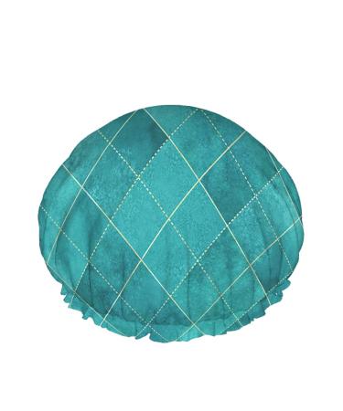 Moslion Argyle Reusable Shower Cap Abstract Design Teal Turquoise Geometric Plaid Pattern Modern Chic Large Shower Cap Shower Hair Cap  Bath Cap  Hair Cover for Women Long Hair a132