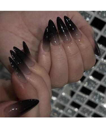 Shop Black Press on Nails - Medium Almond Gothic Ombre Acrylic False Nails | 24 Pcs Glam Manicure - Buy Online on GoSupps.com