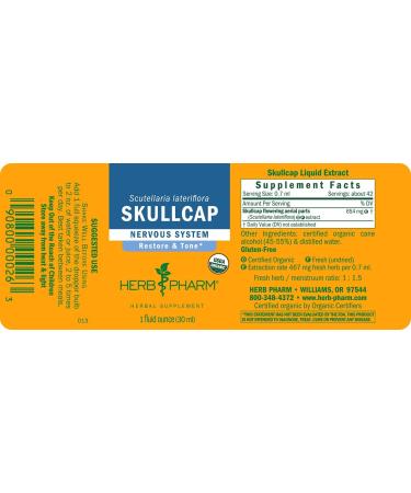 Herb Pharm Organic Skullcap Liquid Extract - Nervous System Support - 1oz - Buy Online on GoSupps.com