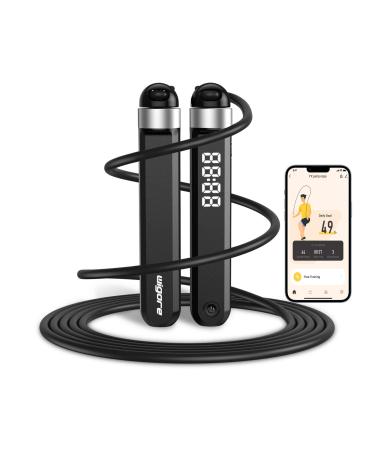wigore Jump Rope, Smart Jump Rope with smart life APP Data Analysis, Rechargeable Li-Battery built-in Skipping Rope with HD LED Display for Fitness - Fitness gifts for Men, Women, Kids, Girls Black(Plastic)