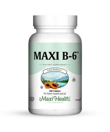Maxi Health B-6 - Vitamin B6-100 mg Cardiovascular Health - 100 Tablets - Kosher (100 Count) 100 Count (Pack of 1)
