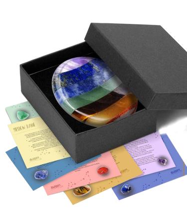 Thumb Worry Stone for Anxiety with Crystal Information Card Set- 7 Chakra Healing Crystal Oval Pocket Palm Stone Gemstones for Meditation and Anxiety Relief Reiki Balancing(Rainbow)