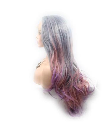 Xiweiya 24" Multi-Color Lace Front Wig - Ombre Grey to Purple Rainbow Heat Resistant Perfect for Parties & Drag Queens - Buy Online on GoSupps.com