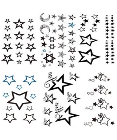 Yesallwas Cute Black Moon Sky Stars Temporary Tattoo for Women Body Kids 6 sheet Waterproof Art Fake Tattoo Stickers