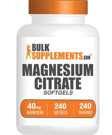 BulkSupplements.com Magnesium Citrate Softgels - Magnesium Supplement - 40mg Magnesium Gluten Free 1 Softgel per Serving 240 Count (Pack of 1)