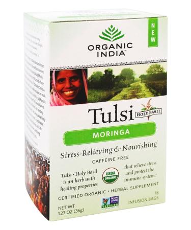 ORGANIC INDIA Tulsi Moringa Tea - Delicious Moringa and Holy Basil Blend Rich in Antioxidants - 100% Certified Organic, Non-GMO, and Fair Trade, 18 Tea Bags