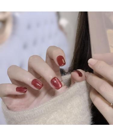 Handmade Press On Nails-Short Red Cat Eye with Removable and Reusable Design for Luxury and Elegant Nail enhancement (Color : L) - Buy Online on GoSupps.com