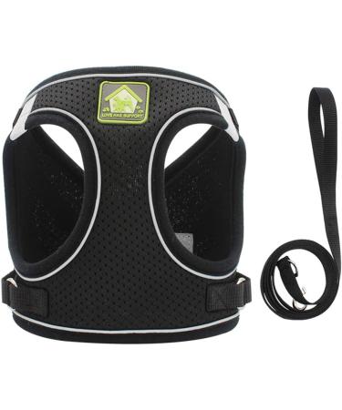 Femax Soft Mesh Dog Harness with Leash for Small & Medium Dogs | Adjustable Reflective No Pull Vest for Chihuahua & Cats - XS (26-29cm) - Black - Buy Online on GoSupps.com