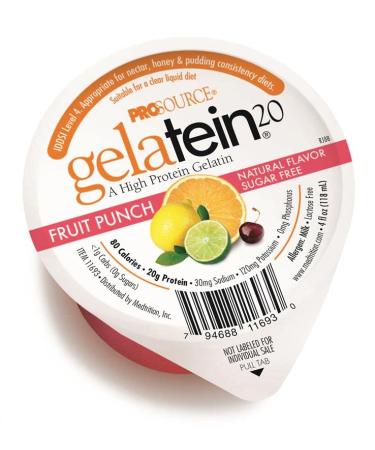 Gelatein 20 Fruit Punch: 20 grams of protein. Sugar free. Ideal for clear liquid diets, swallowing difficulties, bariatric, dialysis and oncology. Great pre or post-workout snack. (12 pack)… Fruit Punch 4 Fl Oz (Pack of 12)