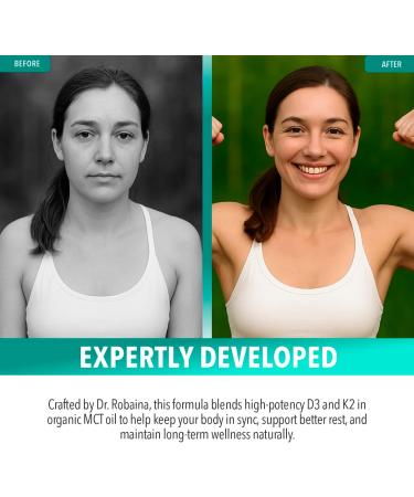Dr. Robaina Vitamin D3 + K2 Drops Vegan MCT Oil Liquid Supplement 5000 IU D3 & 120 mcg MK-7 Sublingual Daily Vitamin D and K 1 Unit - Buy Online on GoSupps.com