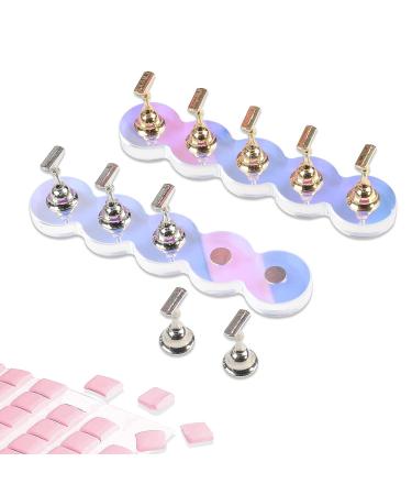 lootaan 2 Set Nail Stands for Press On Round Nail Holder for Painting Nails with Reusable Adhesive Putty Clay Strong Magnetic Nail Display Art Stand for Painting Nails