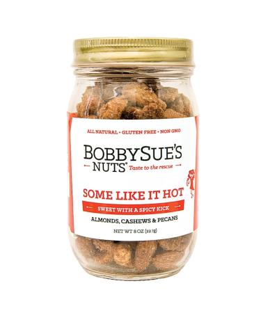 BobbySue's Nuts Some Like It Hot Style Nuts, All Natural Gourmet Savory Nut Mix of Almonds, Cashews, Pecans (8 Ounce (Pack of 1)) 1 Count (Pack of 1)