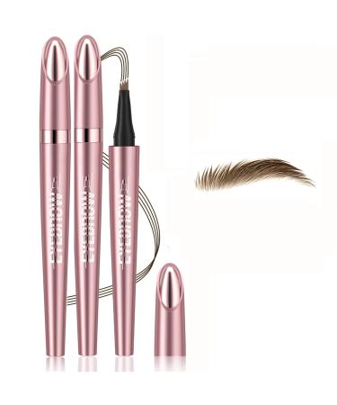 2024 New Magic Dark Brown Eyebrow Pencil - 3D 4 Fork Tip Eyebrow Pen Microblading Brow Pencil Precise Brow Pen Makeup 24 Hours Water-proof & Smudge-proof Natural Fine Stroke (01# Light Brown)
