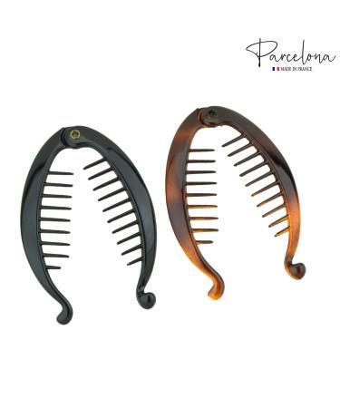 Parcelona French Mini Brown Tortoise Shell & Black Banana Hair Clip - Ideal for Fine Hair - Buy Online on GoSupps.com