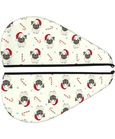 Quick-Dry Hair Towel Wrap with Button - Christmas Pug Dog Design | Perfect Hair Drying Turban - Buy Online on GoSupps.com