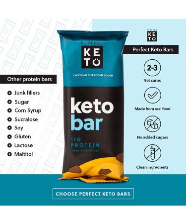 Perfect Keto Bars - Collagen & MCT Keto Snacks, No Added Sugar - Keto Friendly Dessert (Chocolate Chip) - 12 Bars - Buy Online on GoSupps.com