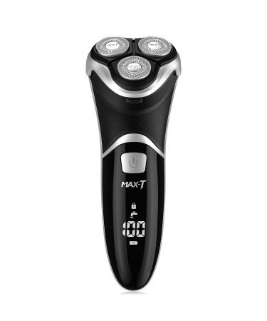 MAX-T Men's Electric Shaver - Corded and Cordless Rechargeable 3D Rotary Shaver Razor for Men with Pop-up Sideburn Trimmer Wet and Dry Painless 100-240V Black