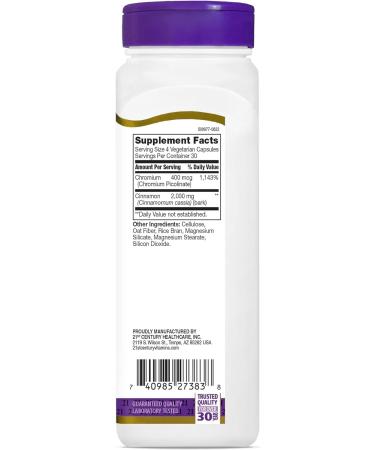 21st Century Cinnamon 2000 mg Per Serving Plus Chromium Vegetarian Capsules 120 Count - Pack of 2 120 Count (Pack of 2) - Buy Online on GoSupps.com