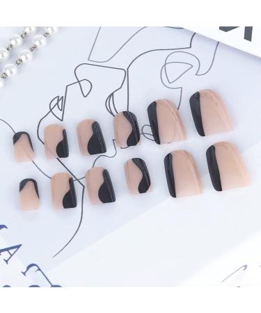 24 Pcs Short Coffin Press On Nails - Black Graffiti Acrylic Fake Nails with Glue for Women & Girls - Buy Online on GoSupps.com