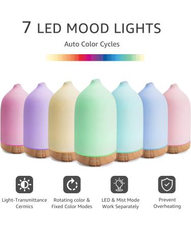Gooamp 100ML Ceramic Aromatherapy Diffuser with 7 Color Lights - Wood Grain Base - Auto Shut Off - Ideal for Home, Office, and Room - 0.5/1/2/ON hrs Working Time - Buy Online on GoSupps.com