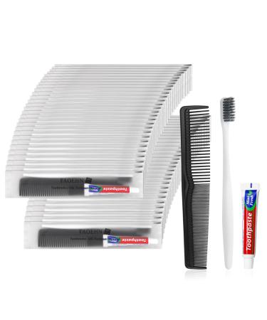 Disposable toothbrushes with toothpaste and comb set 10 g toothpaste 17.8 cm hair comb individually packed one-way travel hotel brush set for homeless airbnb hotel charity organizations white