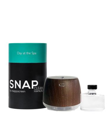 SnappyScreen SNAP Wellness Touchless Mist Hand Sanitizer Device (Woodgrain) + Cartridge (Day at the Spa - Cucumber Honey and Sweet Aromatherapies)