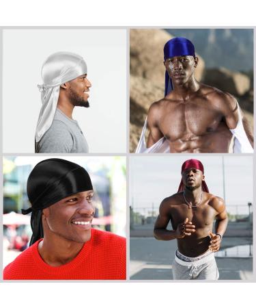 4-Piece Silky Durag Caps Headwraps + Silk Wave Cap for Men | Long Tail & Wide Elastic Band | HY-1 - Buy Online on GoSupps.com