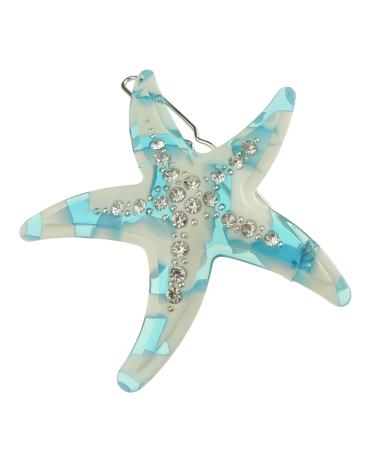 Ladies Girls Marble Look Diamante Crystal Encrusted Hair Barrette Slide Clip Sea Lover Starfish (Turquoise)