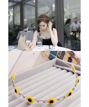 Crystal Sunflower Headband Rhinestone Flower Hair Band Hair Hoop Headdress Wedding Party Hair Band Beaded Slim Thin Hairband for Women and Girls - Buy Online on GoSupps.com
