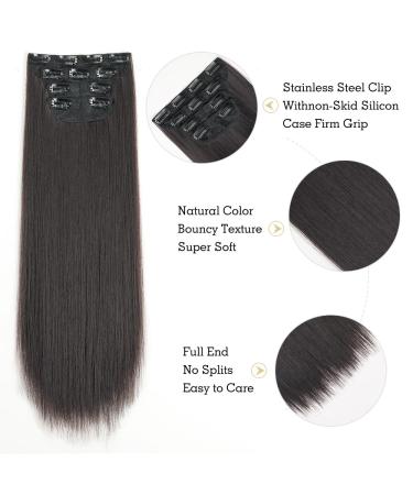 Yddm Dark Brown Clip In Hair Extensions - 24 inch Synthetic Full Head Set for Women - Affordable and Realistic - 4pcs - Buy Online on GoSupps.com