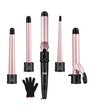 Curling Wand - Upgraded 5 in 1 Hair Curler Curling Tongs Iron Set with 5 Interchangeable Ceramic Coating Barrels Waver Curling Wand for Long/Short Hair LCD Display /80-230 C Adjustment Temp