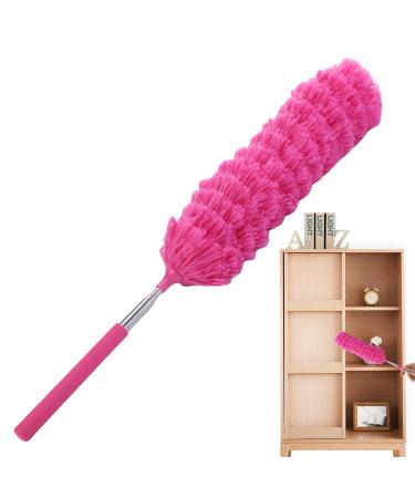 Extendable Duster | Cobweb Duster with Telescoping Pole Flexible Spider Web Brush Reusable Fiber Duster Ergonomic Cleaning Tool for Furniture Car Cobweb Hot Pink