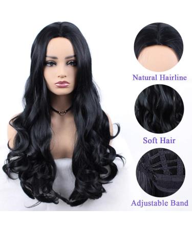 Zanawigs Long Corrugated Black Synthetic Wig - 24 Inch Curly Heat-Resistant Middle Part Wig for Women - Buy Online on GoSupps.com