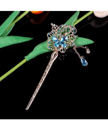 Uonlytech Flower Hair Stick Chinese Hair Chopsticks with Tassel Rhinestone Pearl Hair Pin Vintage Long Hair Decoration for Women Girls (Sky-Blue) Sky blue - Buy Online on GoSupps.com
