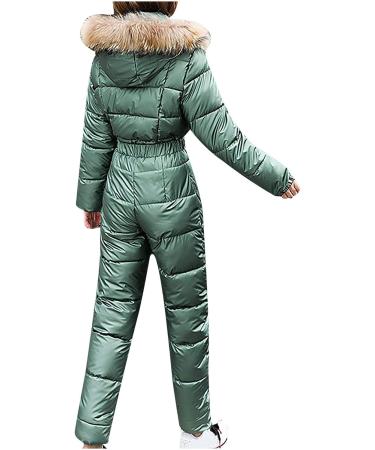 Women's Winter Hooded Snowsuit - Green Puffer Snow Jumpsuit for Outdoor Sports - Buy Online on GoSupps.com