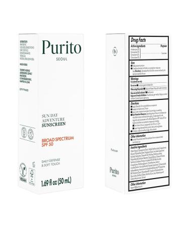 PURITO Korean Sunscreen SPF 50 | Lightest Texture No White Cast Broad Spectrum UVA/UVB | Oil-Free Vegan For All Skin Types | Daily Lightweight Sun Protection | Korean Skincare 50mL 1.69 fl.oz - Buy Online on GoSupps.com